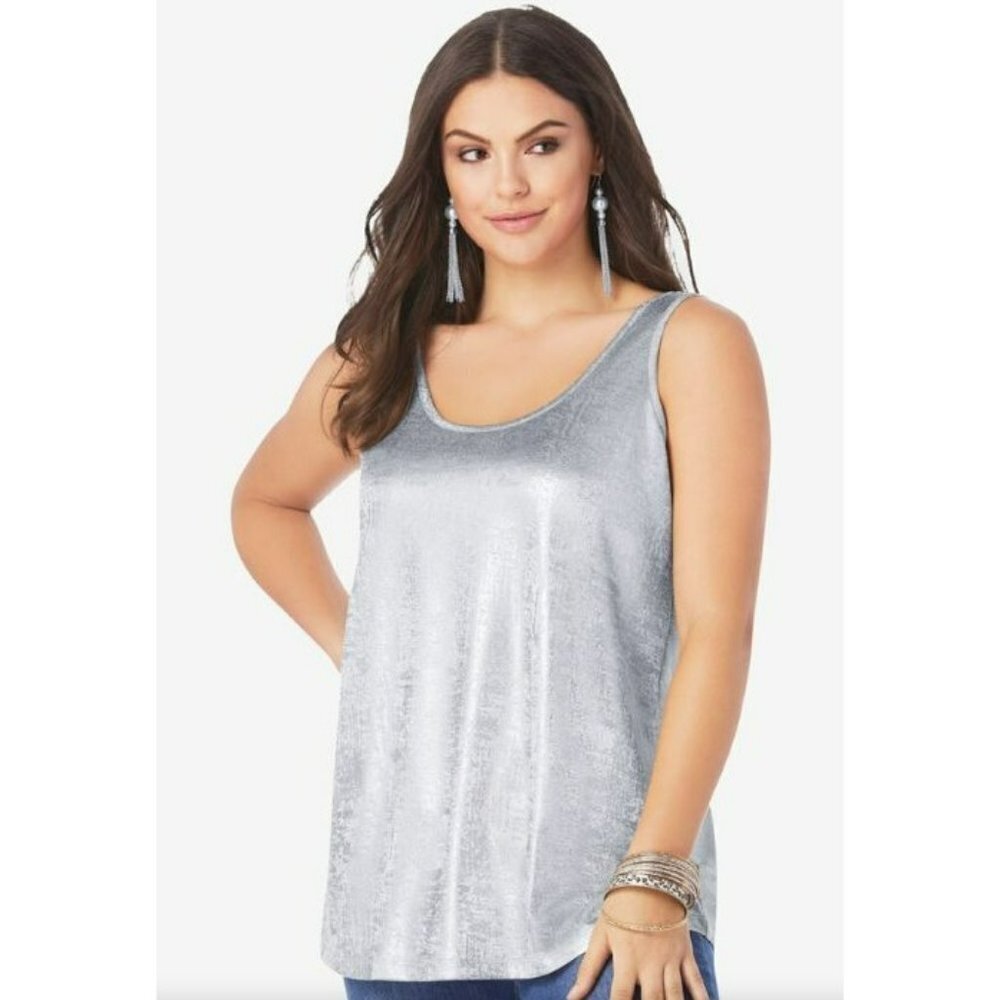 Rock & Republic Rockstar Silver Tank Top Metallic Stretchy Shirt Size XS‎